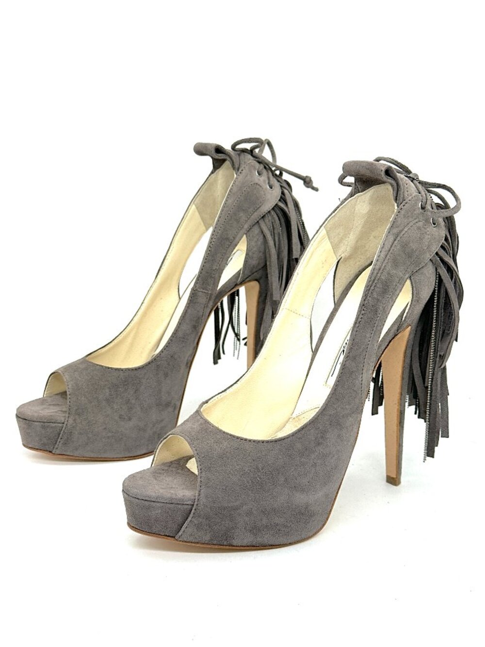 Brian Atwood VERNER Suede Fringe Platform Peep Open Toe Pumps Heels - Picture 5 of 14